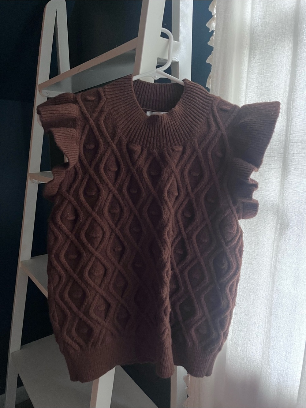 Gilli Brown Cable Knit Ruffle Sleeve Sweater Vest